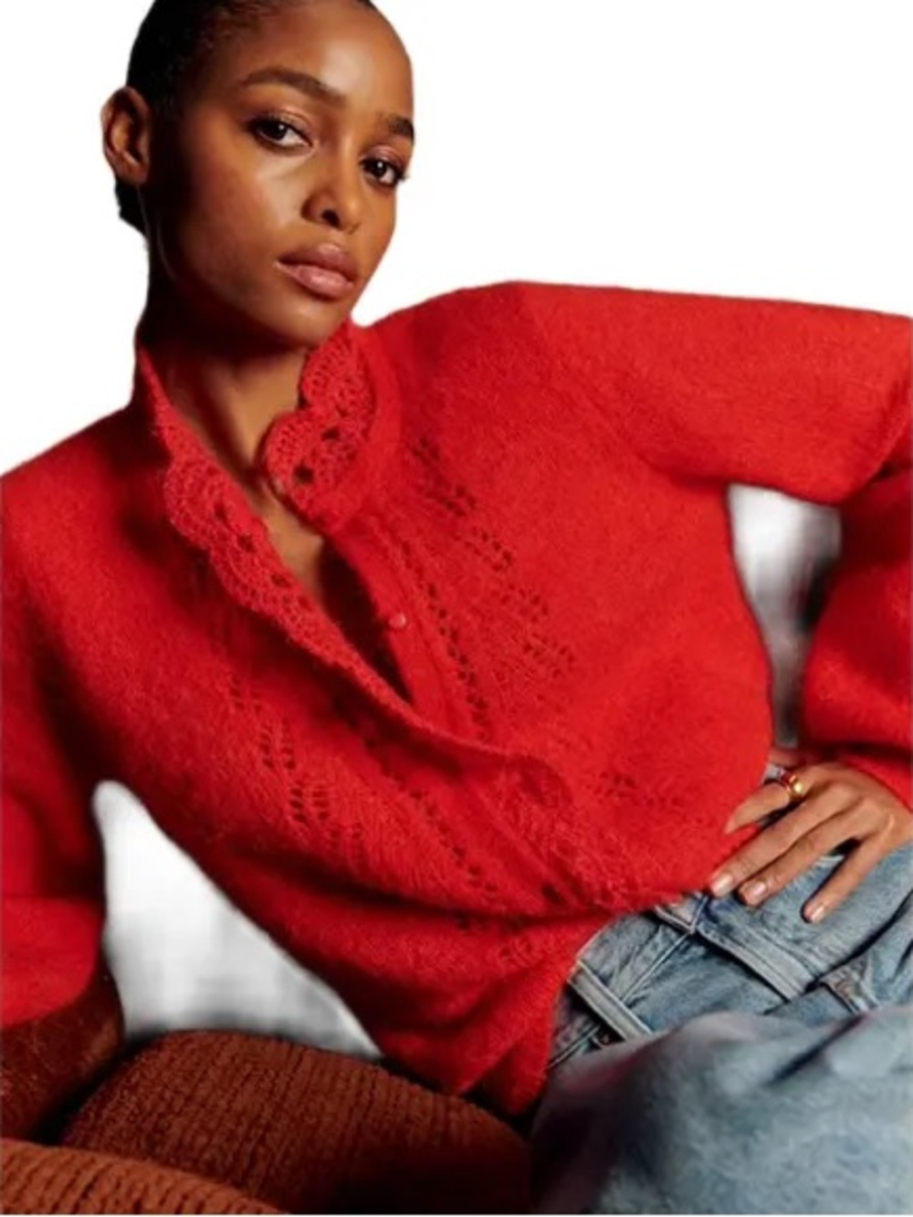 Sézane Angie Mohair Merino Wool Knit Sweater Cardigan, Red – Size Medium